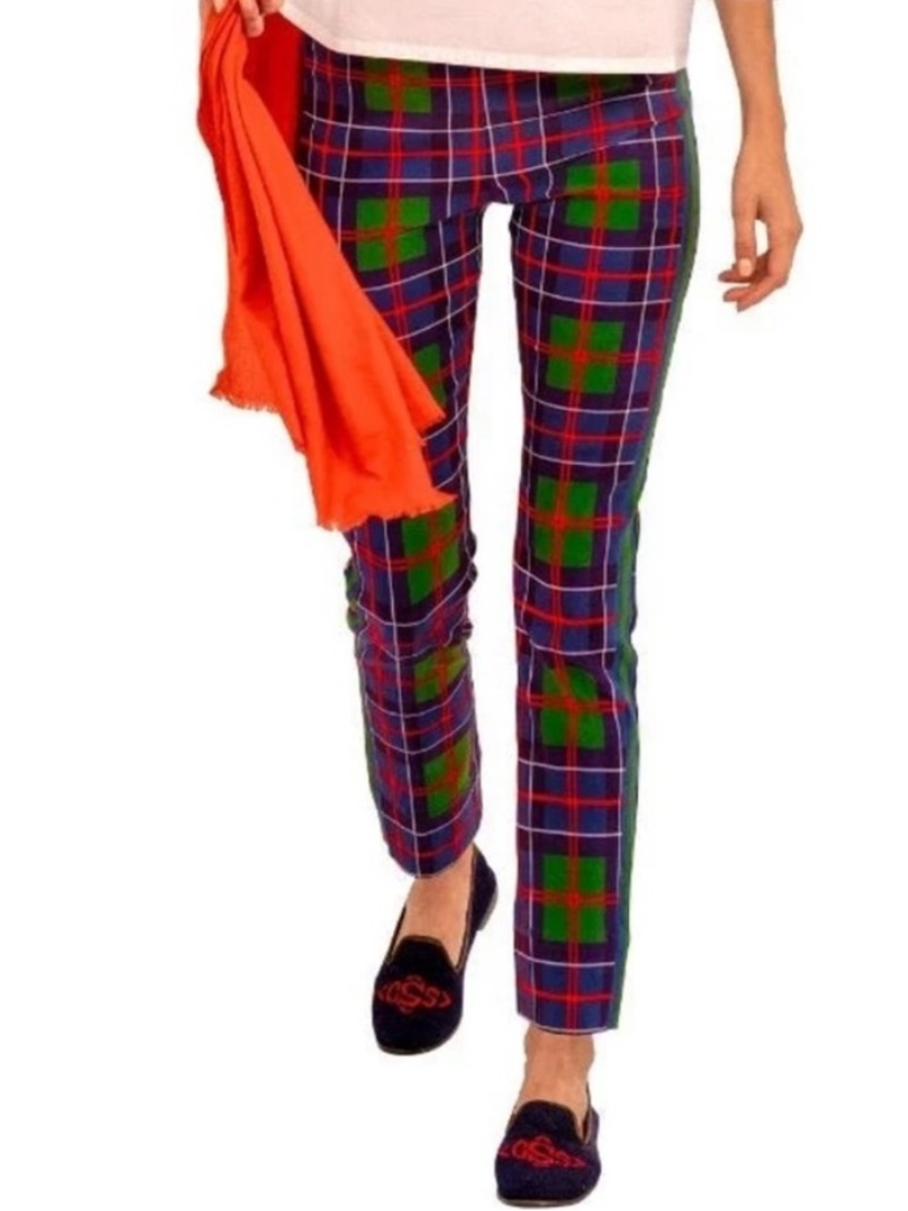 Gretchen Scott Green Navy Red Tartan Check Women Slim Fit Plaid Trousers L
Z
